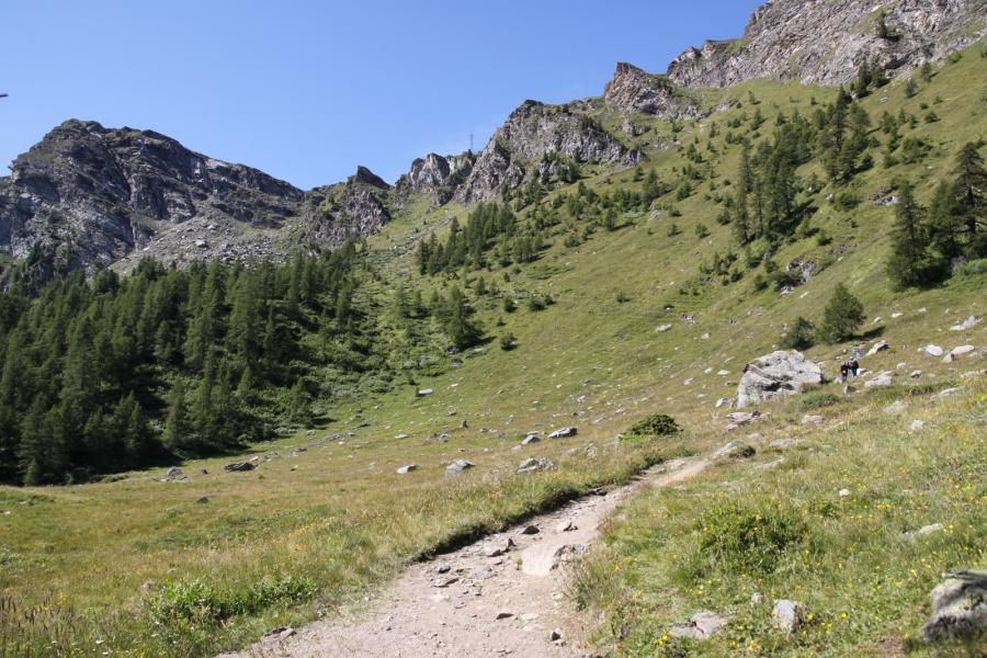 Il Pian Portola e il traverso del sentiero verso il Colle Portola.